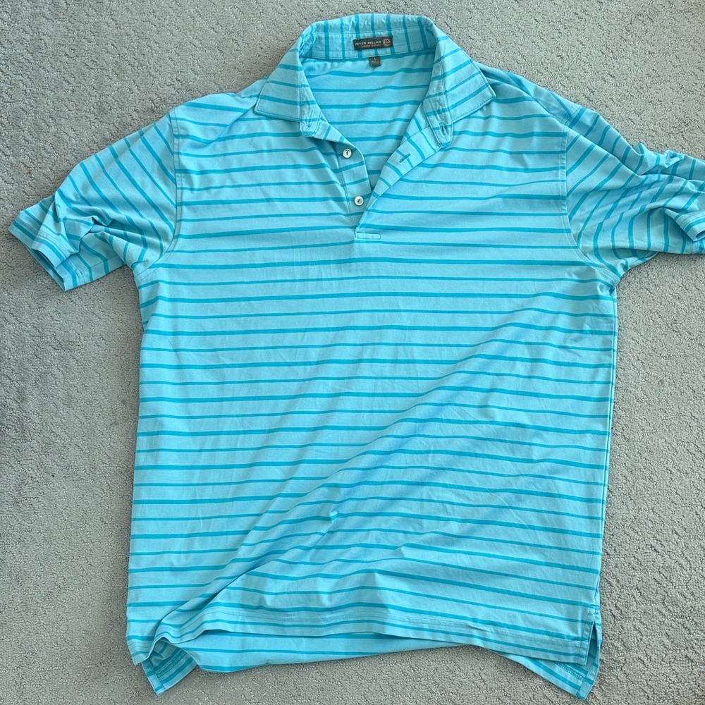 Peter Millar Aqua and Teal Striped Polo Shirt